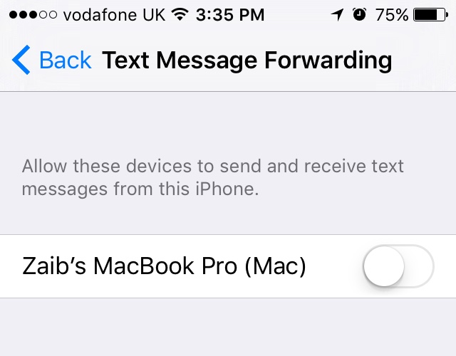 where is the code for text message forwarding on mac
