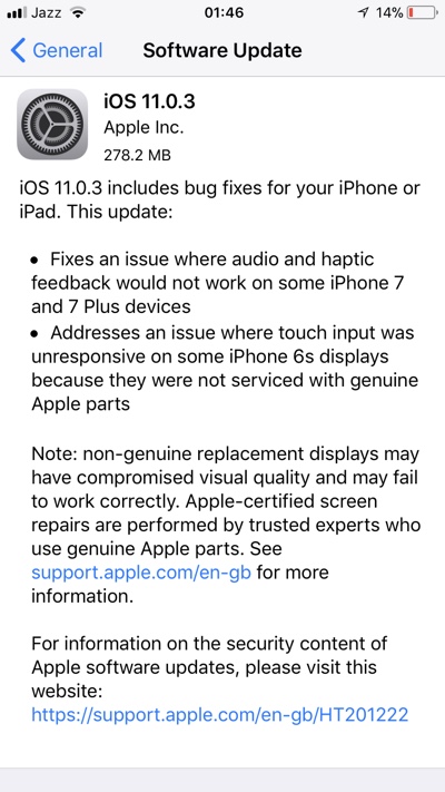 Apple Releases IOS 11.0.3 Update For IPhone And IPad