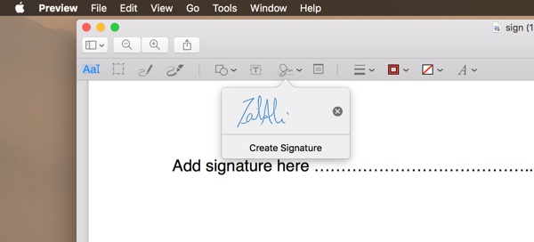 add signature on mac