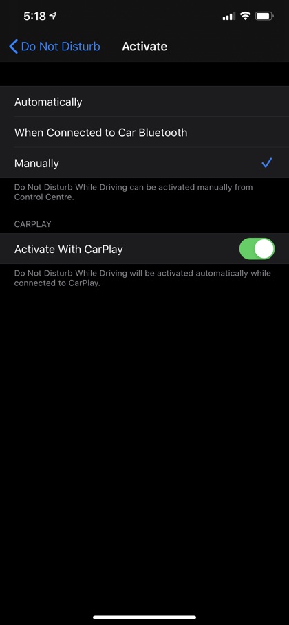 Do Not Disturb While Driving CarPlay