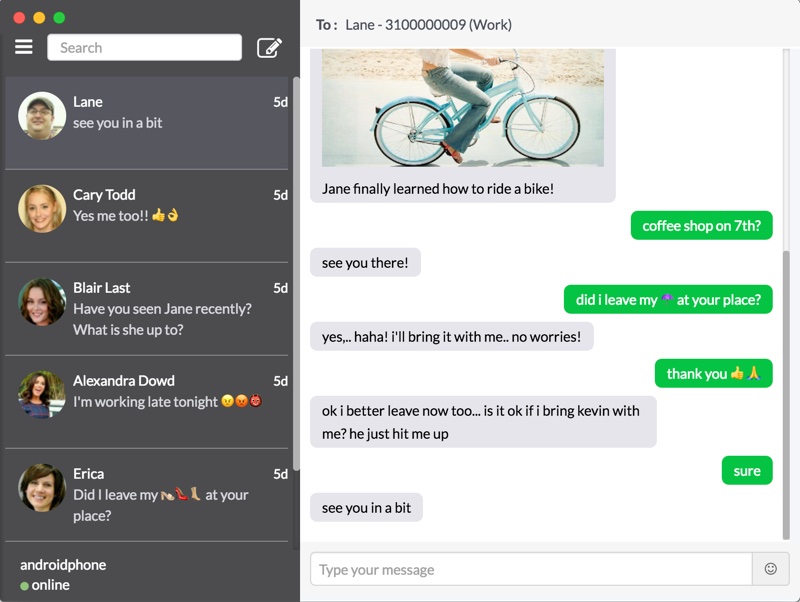 send messages on android with mac