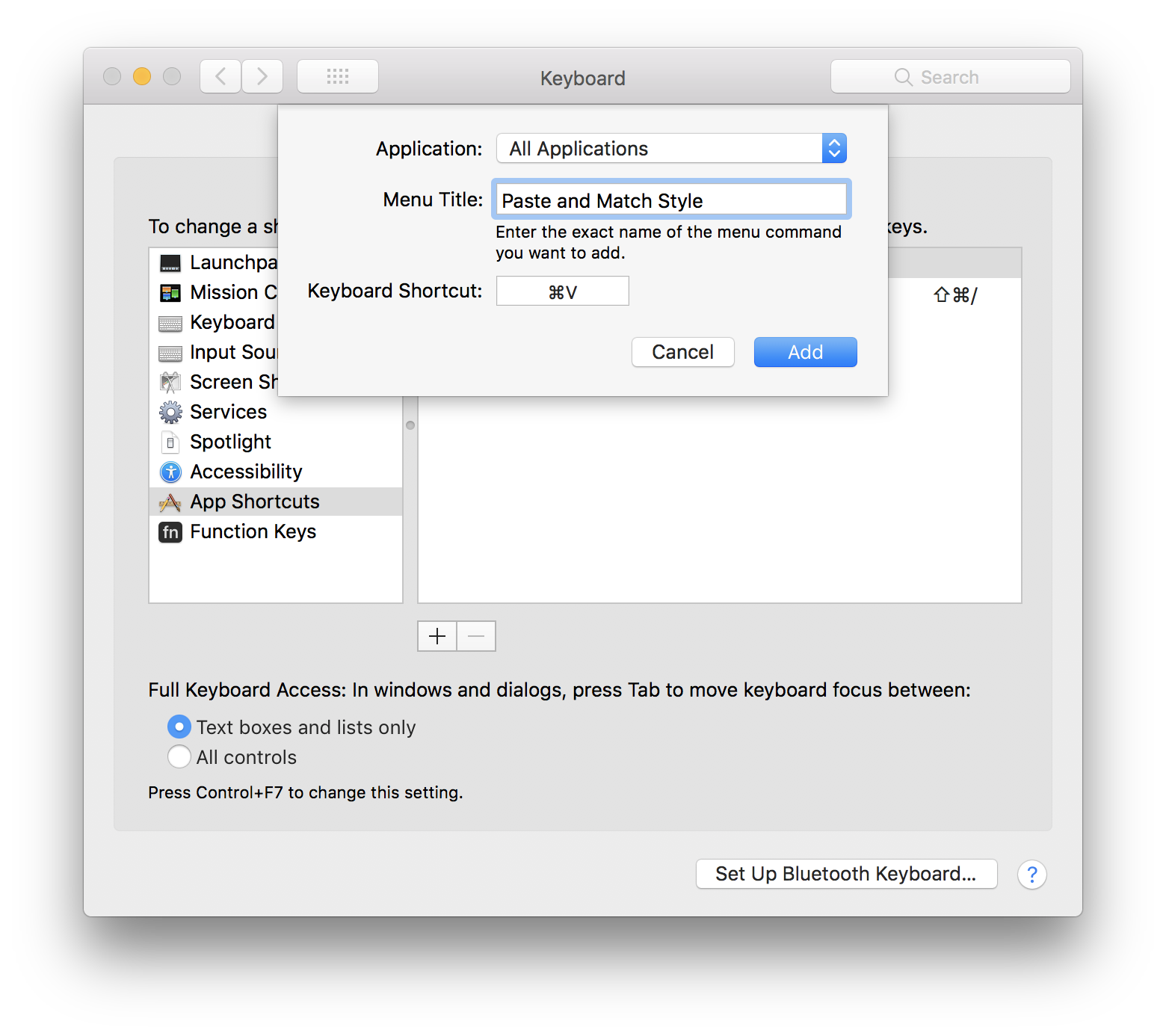 keyboard shortcut for paste on mac