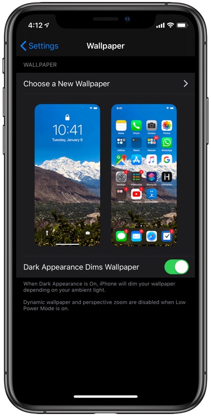 Reddit - iWallpaper - Depending if you have Dim wallpaper darkmode