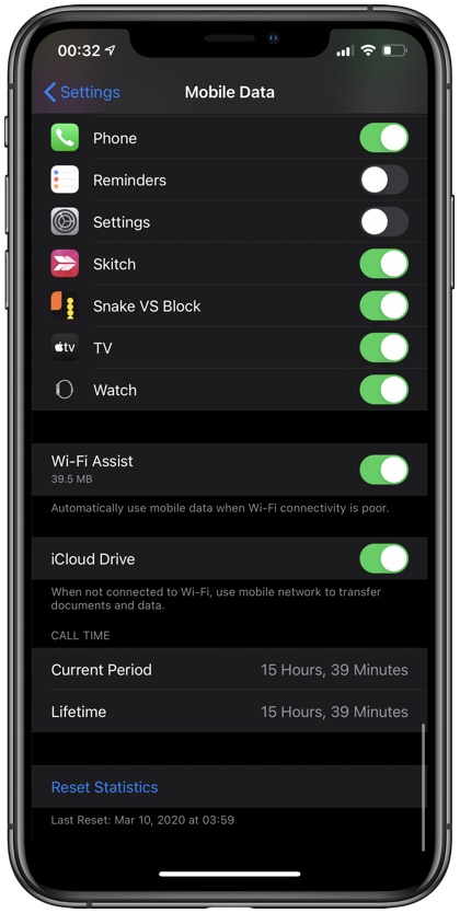 Reset Cellular Data stats iPhone