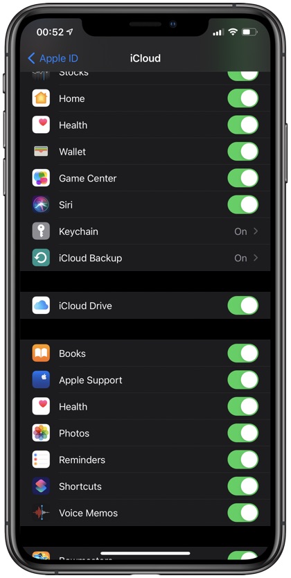 iCloud Drive toggle