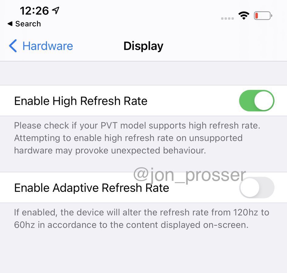 iPhone 12 High Refresh Rate Toggle