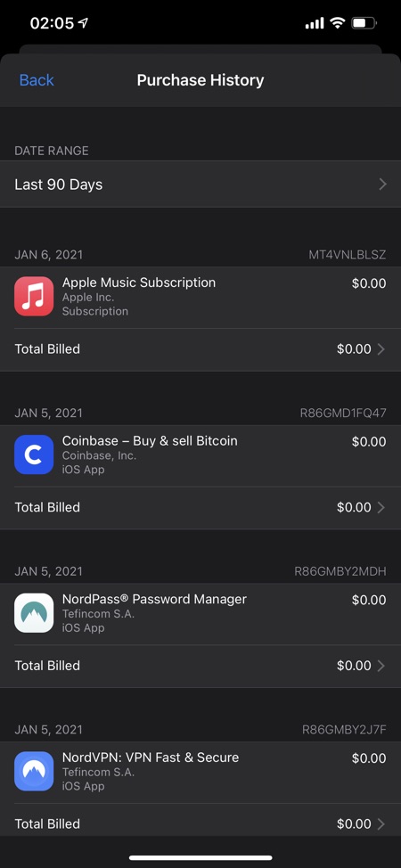 how to see app purchase history on iphone