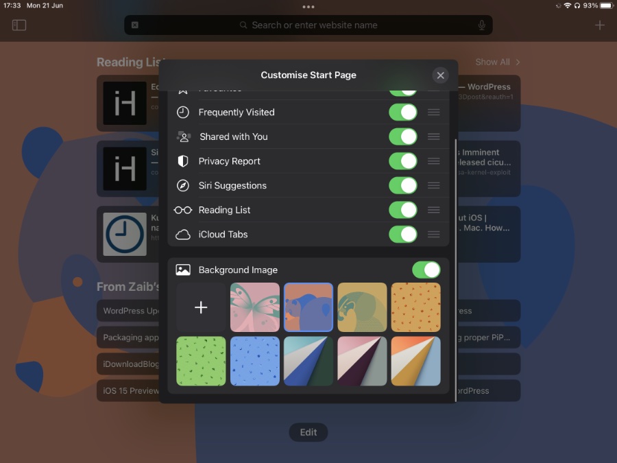 Αλλαγή εικόνας φόντου Safari στο iPad