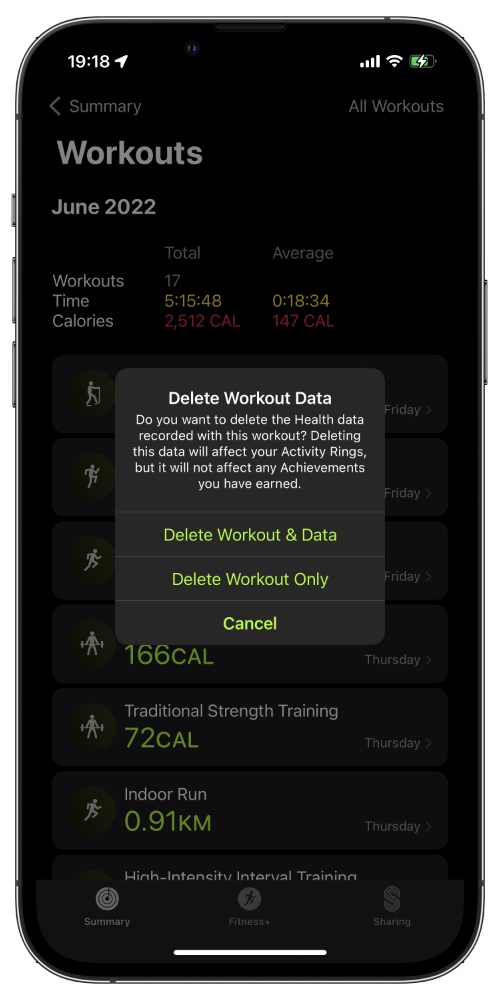 Removing workout best sale from apple watch