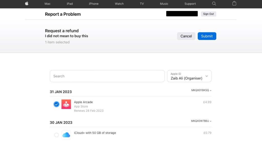 Request a refund for subscription