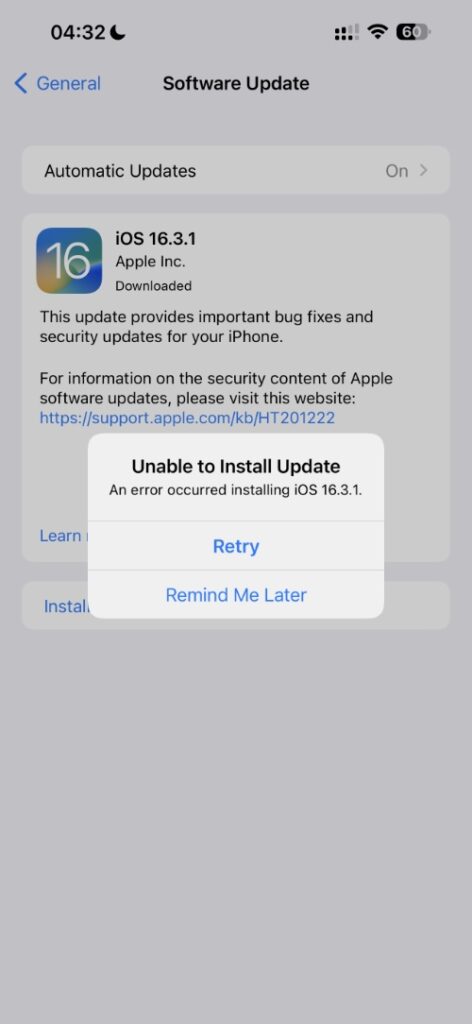 Fix unable to install iOS update