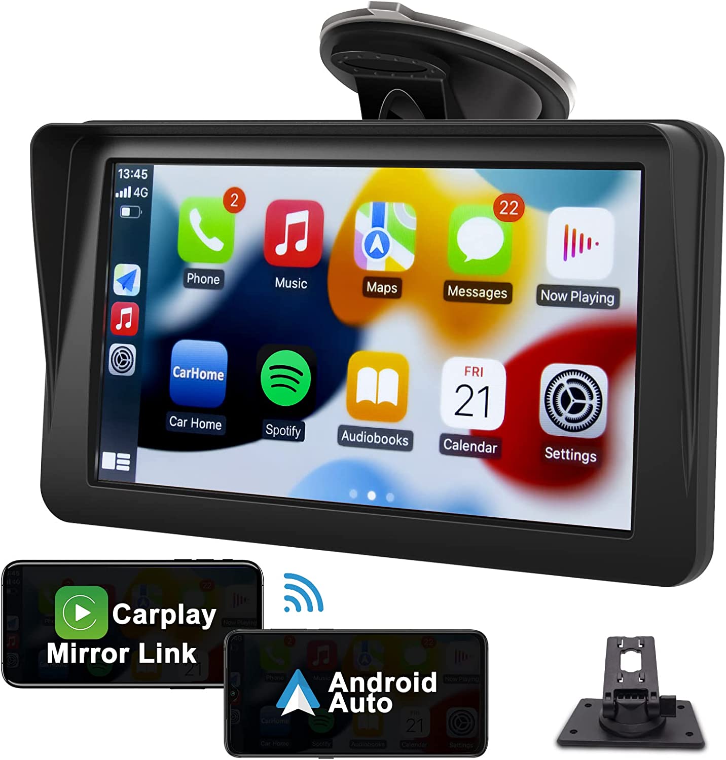 Westods Portable Wireless Carplay Car Stereo with 2.5K Dash Cam