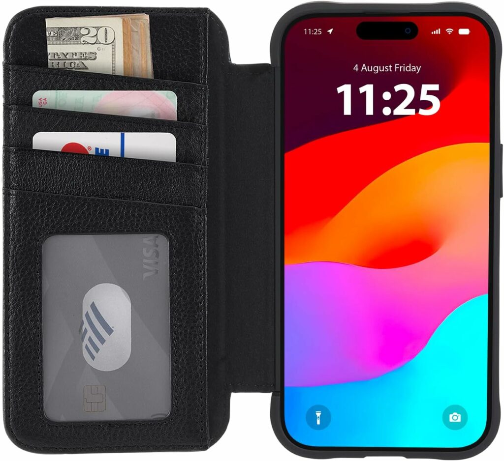 SHIELDON iPhone 15 Pro Max Magnetic Detachable Leather Wallet Case with  Premium Genuine Leather, 2in1, MagSafe Compatible RFID Blocking Card Slots