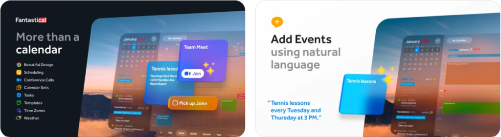 Fantastical Calendar vision pro app