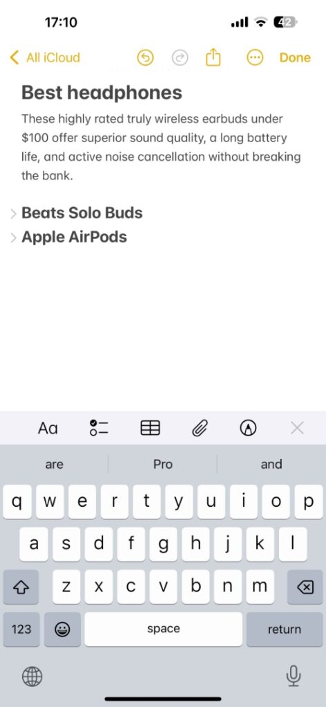 Collapsable headings iOS 18