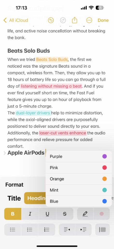 Text highlight iOS 18