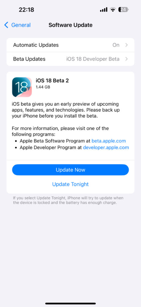 iOS 18 beta 2 screenshot
