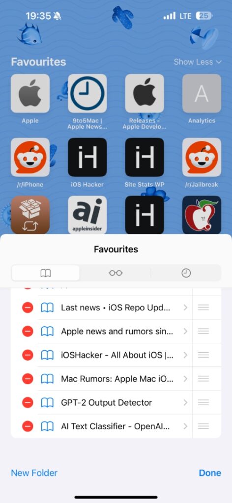 Create bookmark folders on iphone