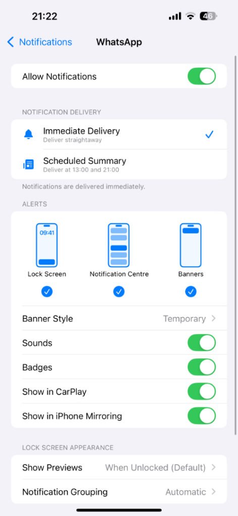 Allow notifications setting iOS 18