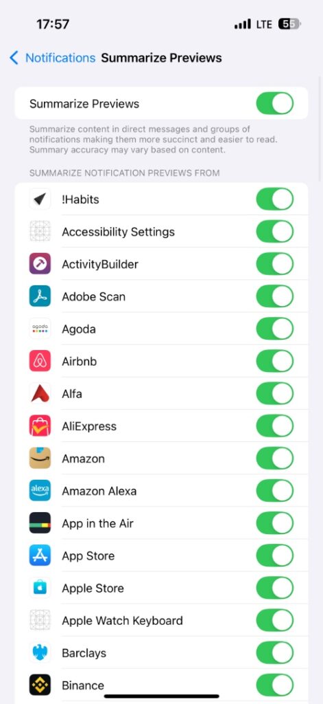 Summarise Previews iOS 18