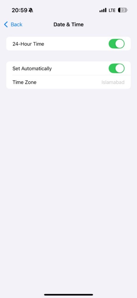 Date & Time settings iPhone
