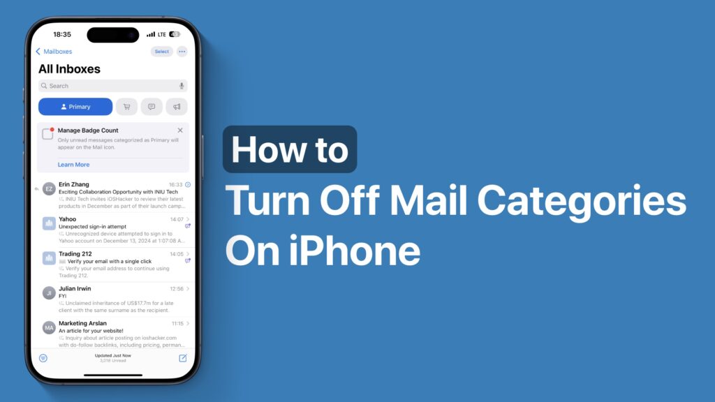 Turn off Mail app categories