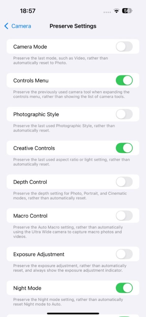 Preserve Settings iOS 18