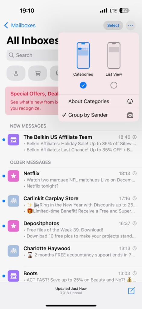Turn off category filters Mail