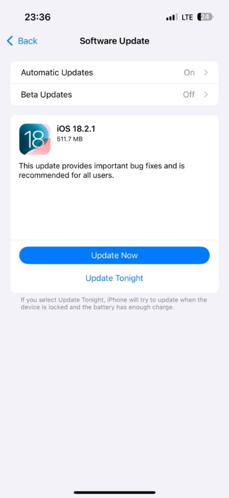iOS 18.2.1 update