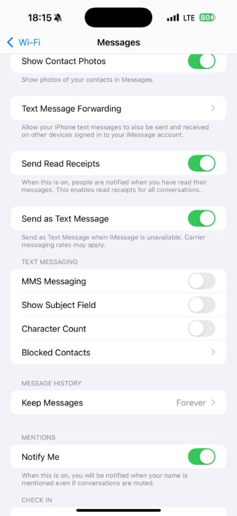 Send as Text message on iPhone