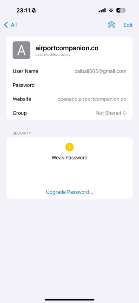 Update passwords on iPhone