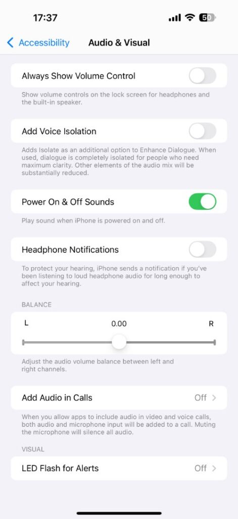 Audio & Visual sound settings