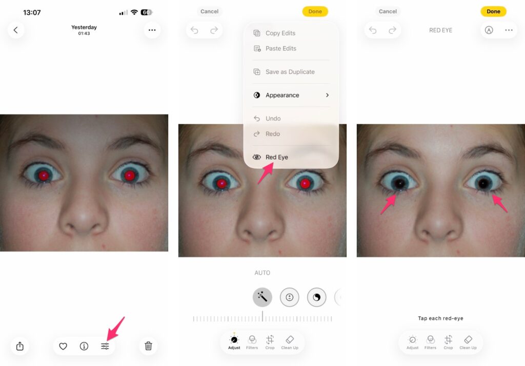 Remove Red Eye from iPhone Photos