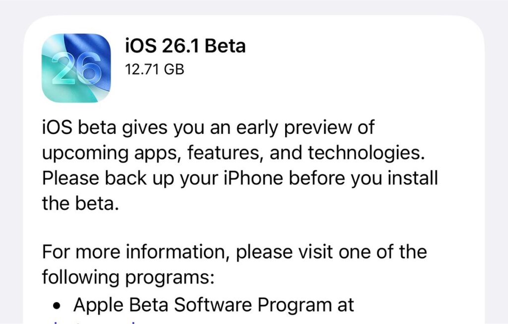 iOS 26.1 Beta