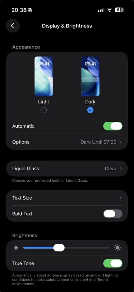 Light and dark modes on iPhone 17