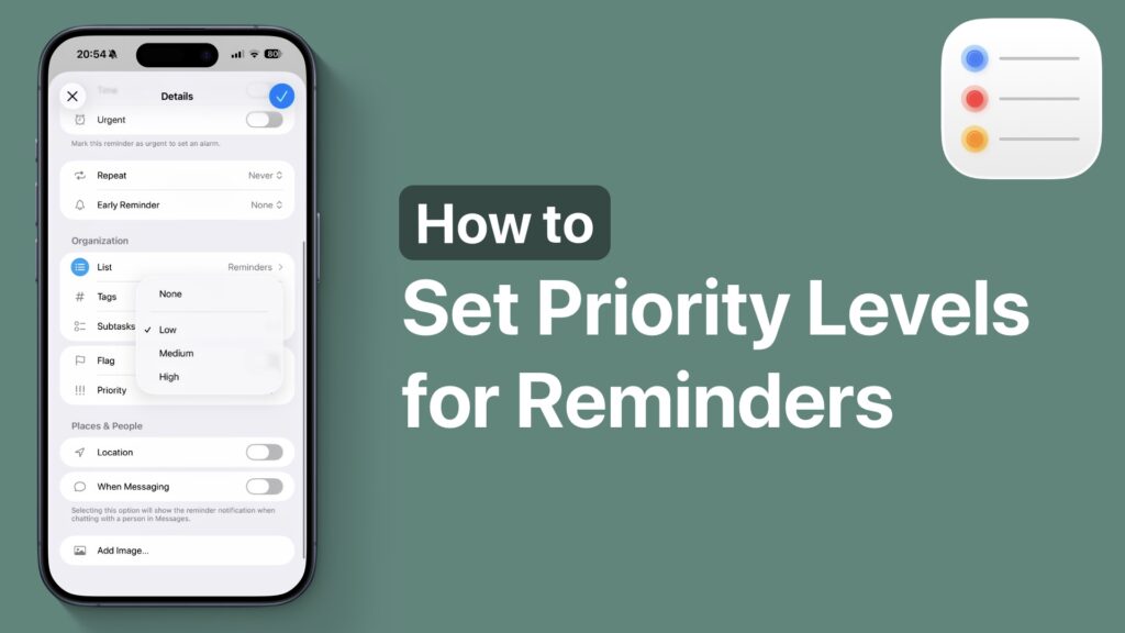 Set priority levels for Reminders