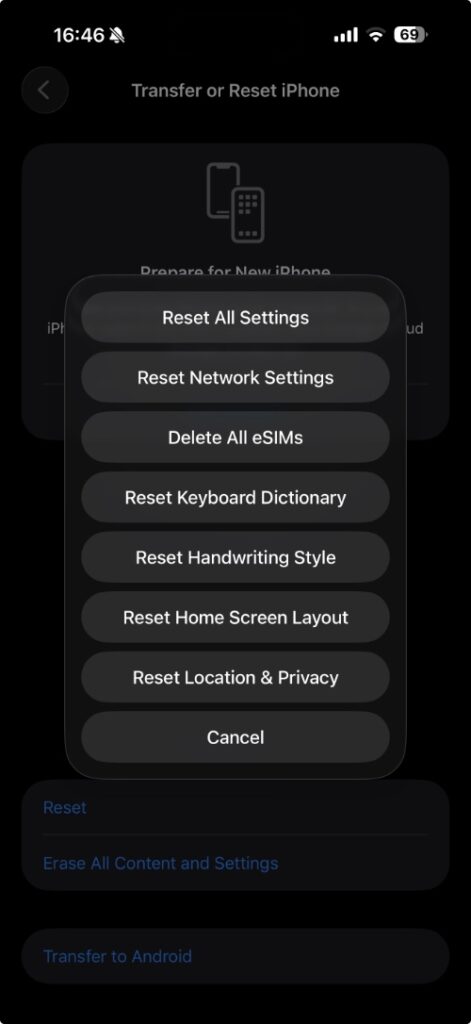 Reset Settings on iPhone